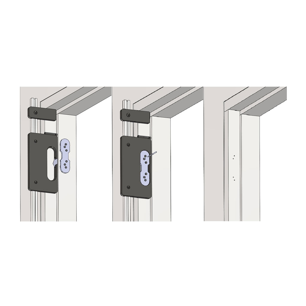 Method positioning the drilling template in combination with the milling template with purpose of right location of the drilling holes onto the door jamb for installing a Straq hidden hinge